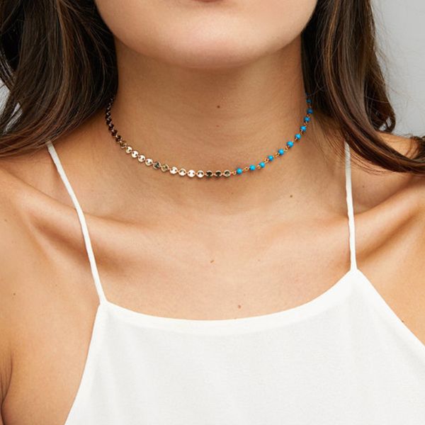 

fashion gold silver color bead choker necklace exquisite short clavicle statement necklace women jewelry, Golden;silver