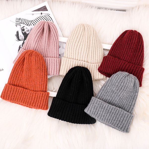 

2019 new solid knitted warm soft trendy hats simple style womens wool casual caps elegant all-match beanies