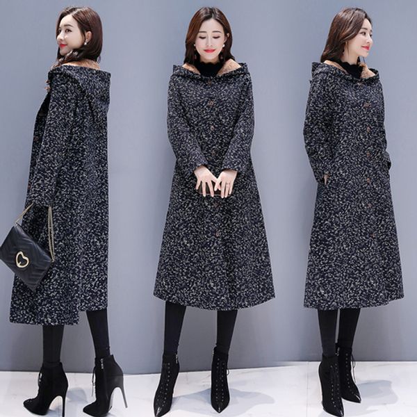 

thickened winter trench coats for women hooded women windbreaker winter long coat casual overcoat polka dot windbreakers, Tan;black