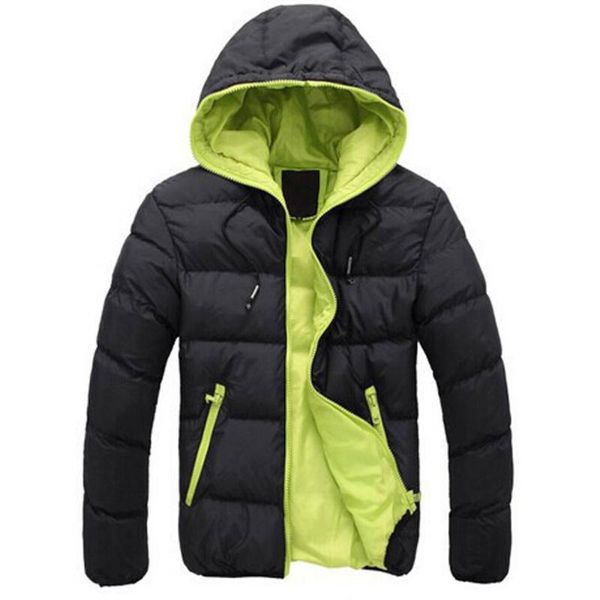 

men's coat winter zippercandy-colored zip-fit hooded cotton coat, Black
