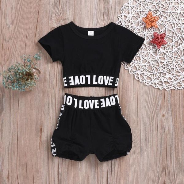 

new summer 2-6 year old boys and girls baby round neck printed alphabet short sleeve shirt + shorts casual fashion suit, White