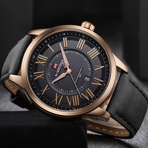 

naviforce brand men analog quartz wristwatches leather waterproof sports watches men's casual watch clock male relogio masculino, Slivery;brown