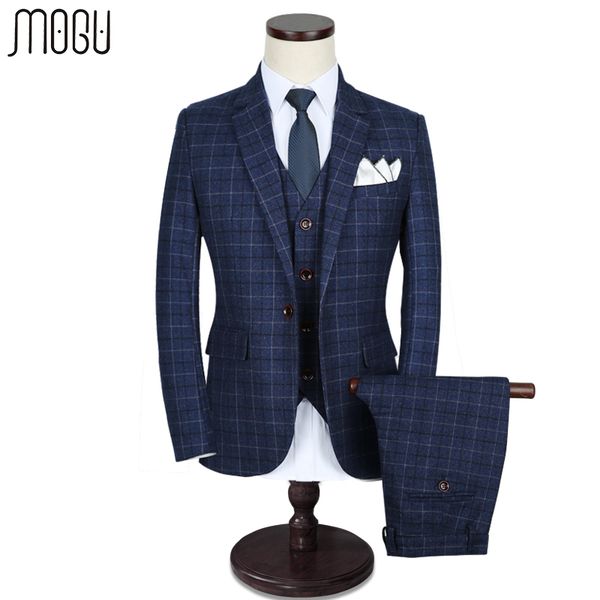 

mogu plaid three piece men suits 2017 new arrival fashion lattice men's costume slim fit asian size 5xl men's suits, White;black