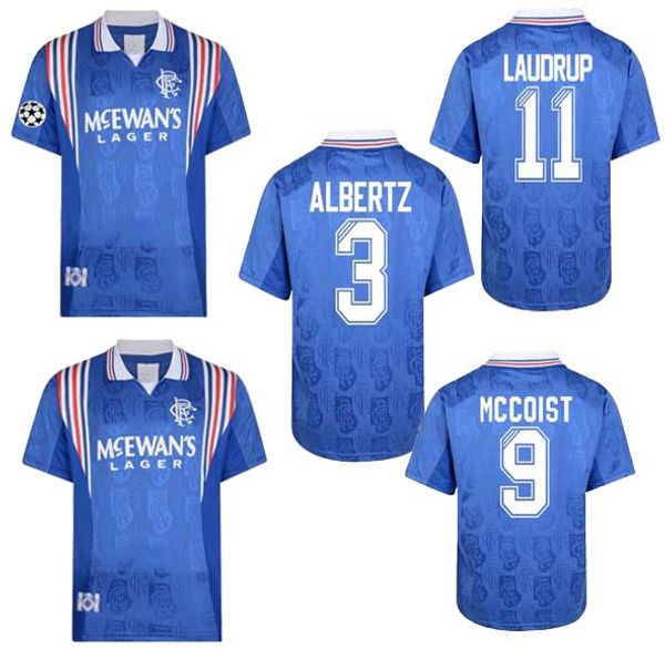 

1996 1997 glasgow rangers soccer jerseys retro 96 97 home blue vintage #8 gascoigne #11 albertz #6 ferguson classic football shirts, Black;yellow