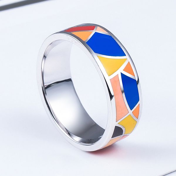 

7.5mm color epoxy puzzle enamel 925 sterling silver rings for women fashion brand s925 silver engagement party jewelry dropshipping, Slivery;golden