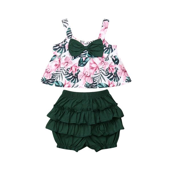 

2019 toddler kids baby girl outfit summer clothes floral shorts pants 2pcs outfits, White