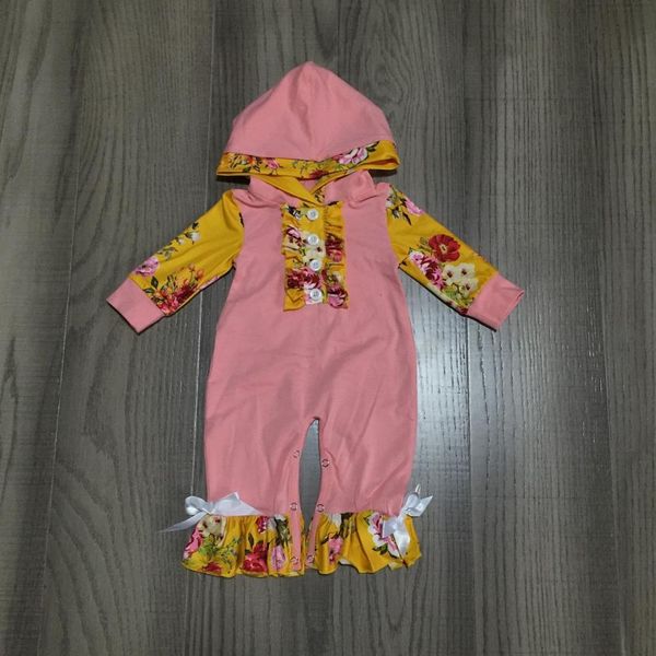 

весной новорожденных девочек малышей младенца одежды комбинезон коралловый горчица цветочный балахон хлопка комбинезон с длинным рукавом обо, White