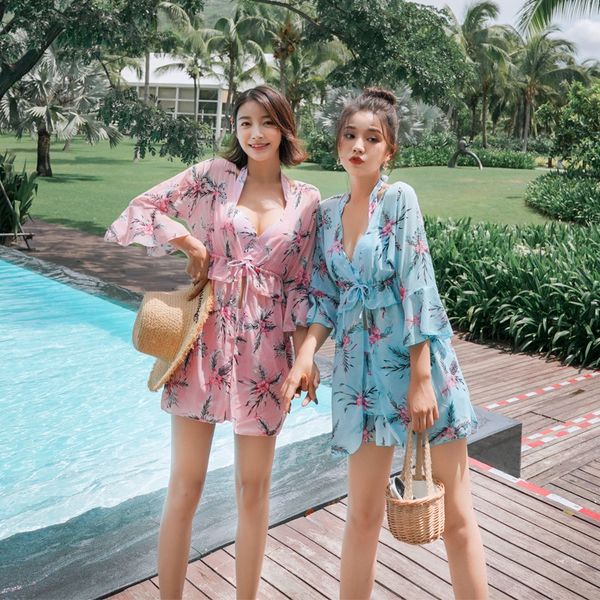 

youyou female ins wind fairy fan bikini swimsuit spring three-piece suit bikini split lady swimsuit, White;black