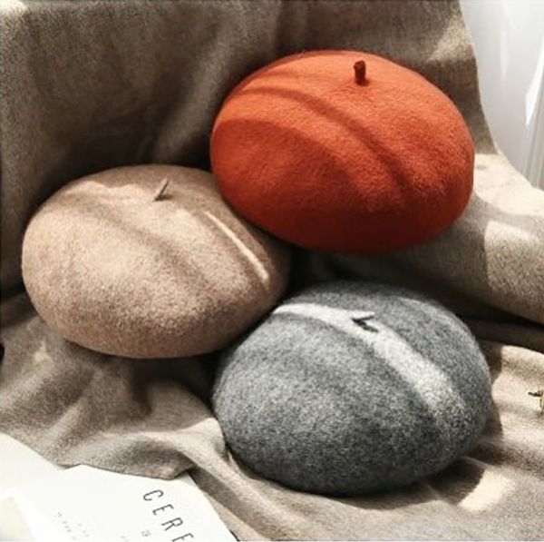 

100% pure wool felt beret british fashion girl beret pure color female hat, Blue;gray