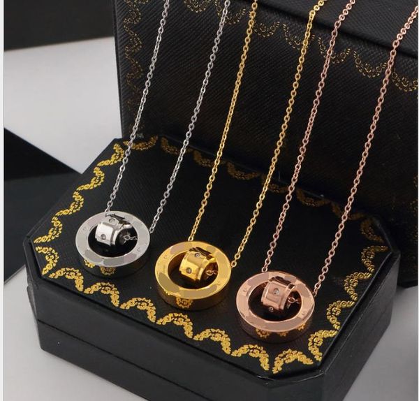 

round rose gold necklace circle double ring inlay with diamond crystal clavicle short chain jewelry, Silver