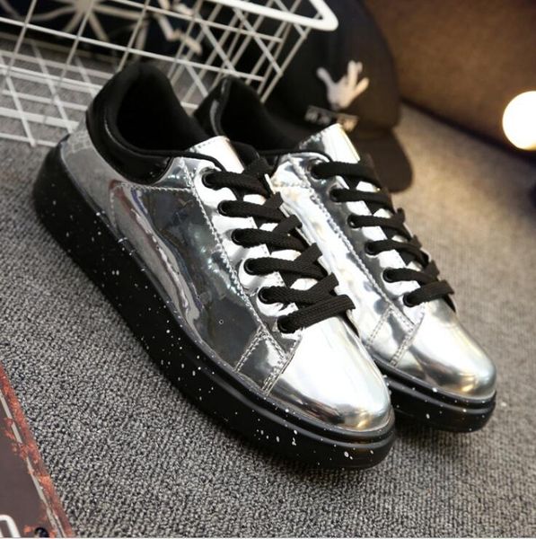 

2020 new trend casual shoes men patent leather gold fashion men shoe young casual shoes wearable walking shoe, Black