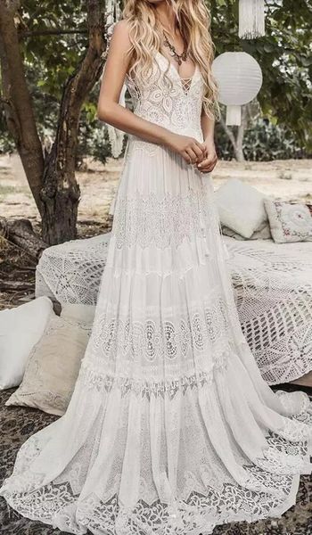 

2019 New Flowy Шифон Beach Boho Свадебные платья Модест Инбал Равив Урожай вязание крючком К
