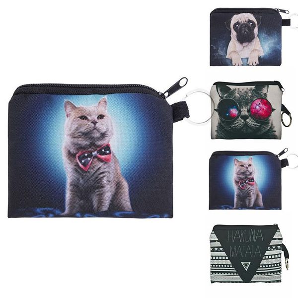

cute 3d digital dog cat printing coin pouch coin wallet holder multifunction cartoon purse for children girls teenagers, Red;black