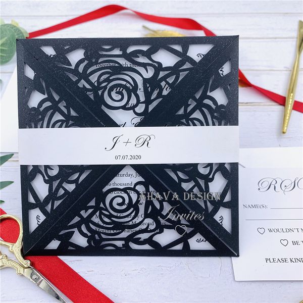 Diy Invitation Kit Black And White Laser Cut Invites For Wedding