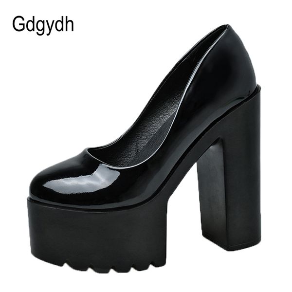 

gdgydh office lady shoes woman punk gothic style spring autumn 2020 new super high heels pumps platform patent leather fashion, Black
