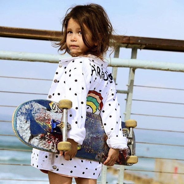 

Toddler Kids Polka Dot Cotton Long Sleeve Jacket Buttons Up Coat Outerwear