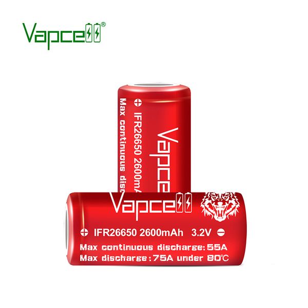 

high drain ifr26650 rechargeable battery vapcell 26650 2600mah 55a / 75a 3.7v li-ion high discharge battery for mech mod