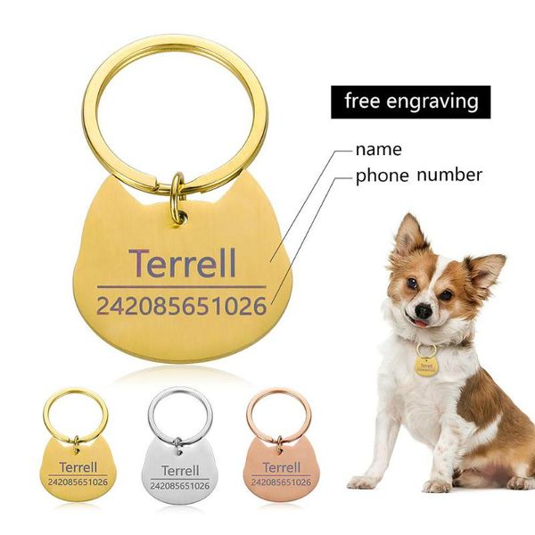 

pet id tag pet cat collar accessories decoration collars stainless steel cat tags engraved tel name tag free, Silver