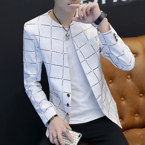 

hoco 2018 men's suits the new grid tide thin collar blazer handsome cultivate one's morality, White;black