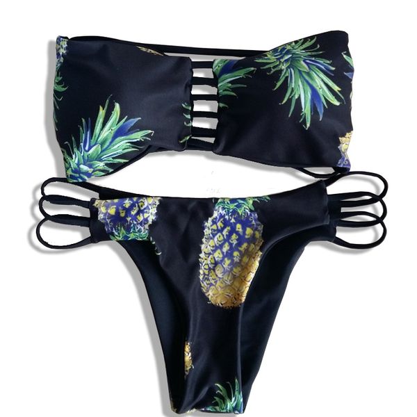 

2018 women bikini set swimsuit hollow pineapple printed swimsuit push up swimwear bathing suit biquini maillot de bain