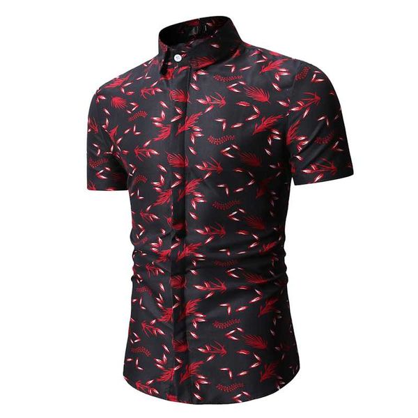 

men's casual shirts shirt short sleeve hawaiian printed men dress, White;black
