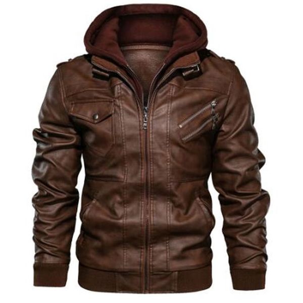 

new brand autumn winter motorcycle leather jacket men windbreaker hooded pu jackets men outwear warm baseball jackets size s-3xl, Black