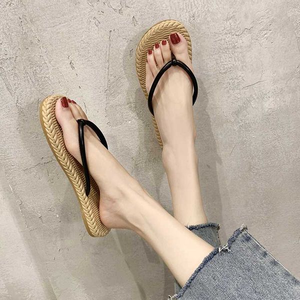 

female shoes slippers women summer rubber flip flops flock slides fashion 2020 hawaiian soft luxury flat rome pu basic slippers, Black