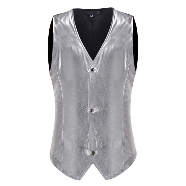

mens sliver metallic coated suit vest 2019 brand new slim fit single breasted suit vest waistcoat men punk club gilet costume, Black;white