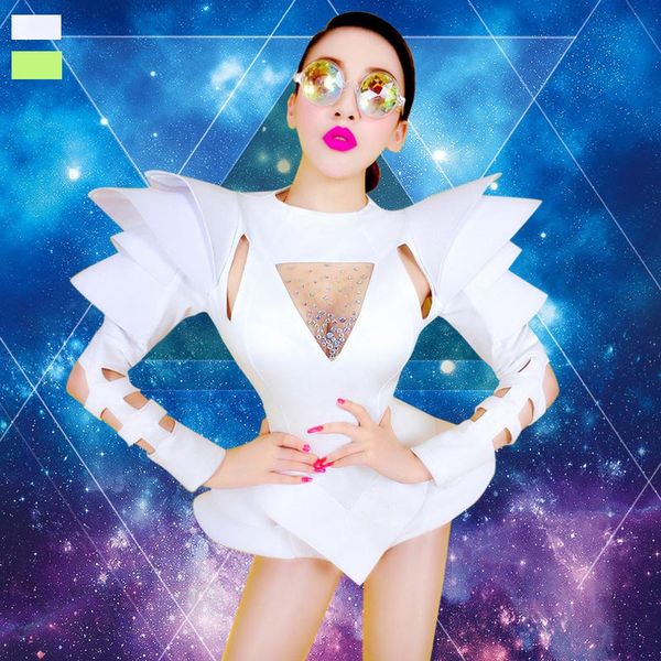 

white bodysuit jazz dance costumes bar dj dancers nightclub ds singer rave clothes rhinestone jumpsuit stage wear dn1266, Black;red