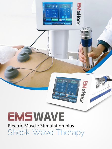 

touch screen eswt shockwae therapy machine combine electrical muscle stimulation equipment with 5 different size transmitters