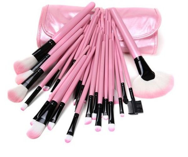 Set di pennelli per trucco in lana rosa da 32 pezzi con custodia in pelle PU, kit cosmetico per pennelli per trucco viso, spedizione gratuita