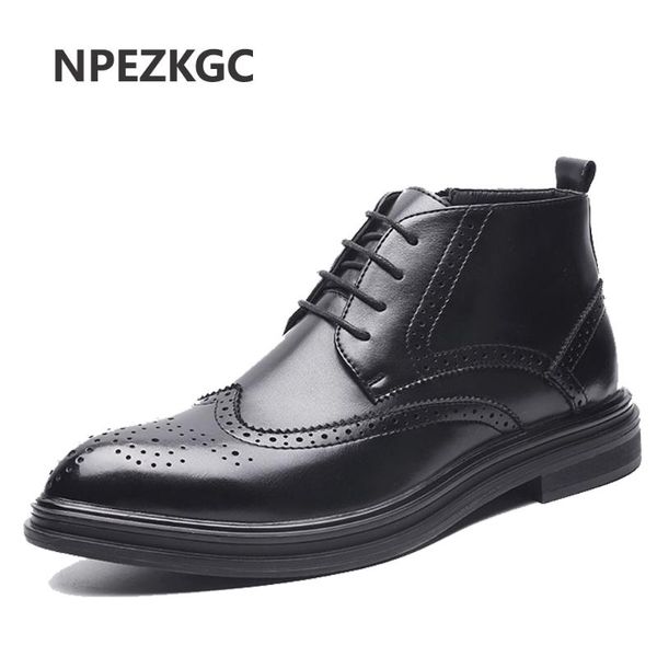 

boots npezkgc lace up men brogue ankle fashion men's motorcycle high casual, Black