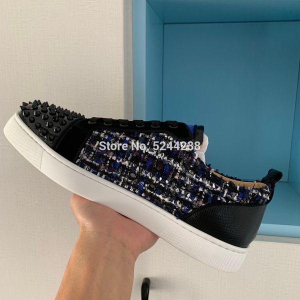 

low cut handmade color cloth weave leather black rivets toe cap party prom men loafers red bottom shoes leather casual loafers