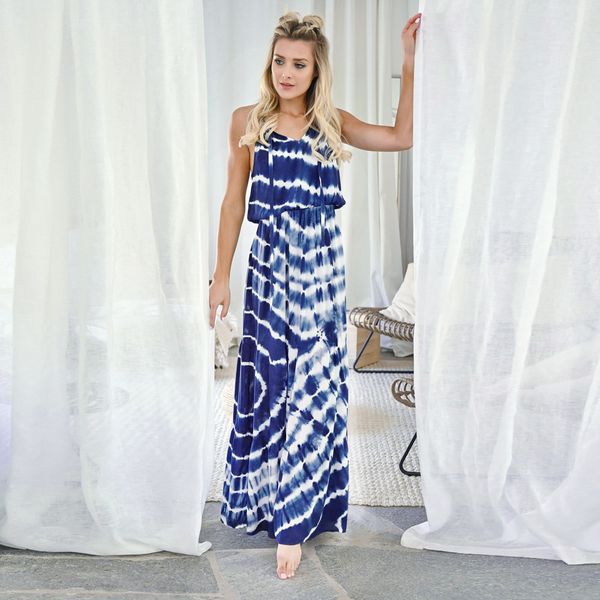 

womens designer dress summer dress tie-dyed printed sling long skirt, Black;gray