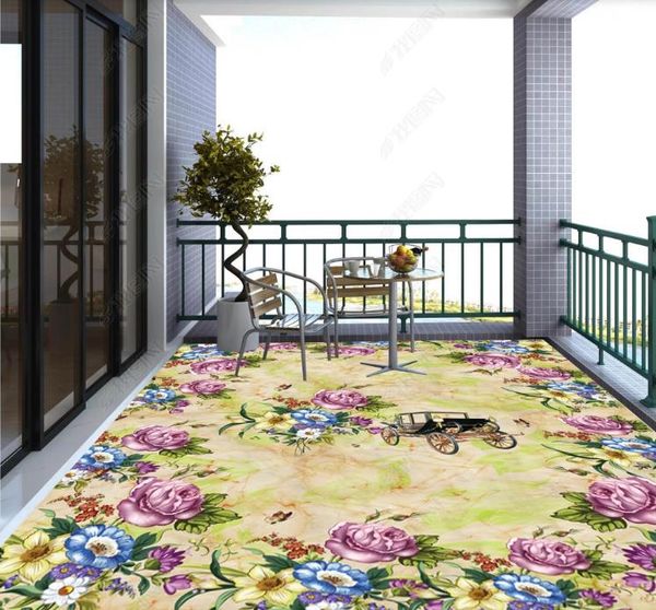 

3d flooring pvc waterproof wallpaper floral european marble living room balcony bathroom floor decor sticker mural custom