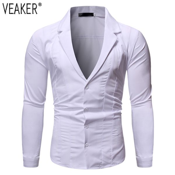 

2019 nieuwe mannen diepe v-hals shirt man slim fit turn-down kraag lange mouw shirt mannen party nachtclub 2xl, White;black