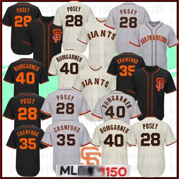

22 Will Clark Stitched 28 Posey San Francisco Jerseys Giants 35 Brandon Crawford 40 Madison Bumgarner 150th patch Baseball Jerseys