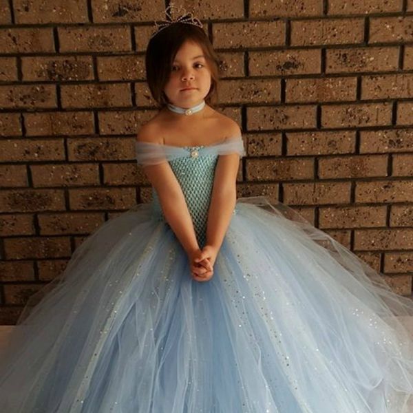 

glittery light blue tulle girls party tutu dress stunning blue glittery ball gown kids girls dress flower girl dress for wedding, Red;yellow