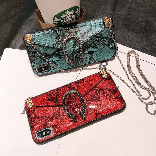 

good quality luxury designer snake lanyard leather crossbody wallet card case for iphone 11 pro max xr xs max x 8 7 plus cover with strap