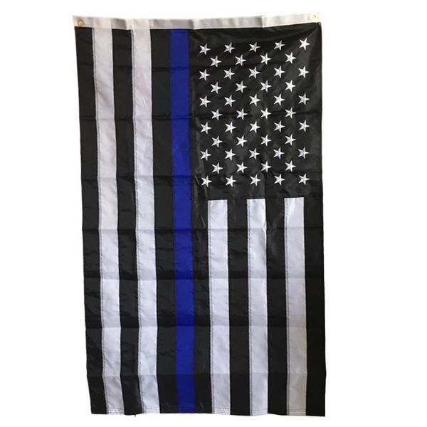 3x5ft 150D Оксфорд ткани Вышитые Thin Blue Line Флаг США Полный сшиты Флаги на заказ 150x90cm Флаг Баннер, самые популярные флаги