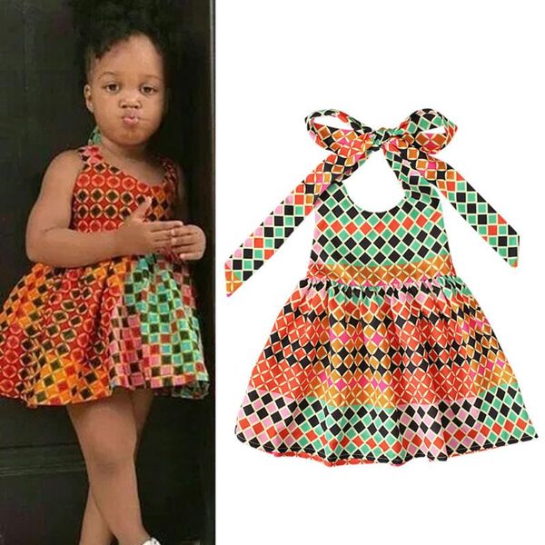 

kids girls african dashiki 3d digital print suspenders princess dress polka dot african printing summer dress girl clothing, Red;yellow
