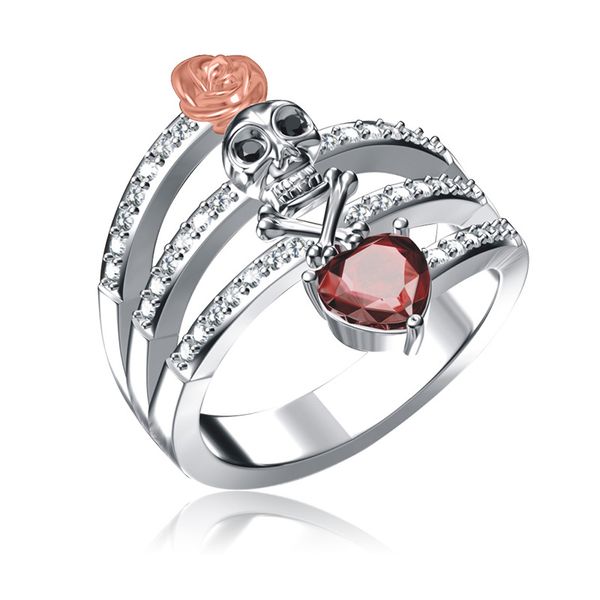 

2019 foreign trade steamed bread ring female rose inlaid zircon punk ring european and american fashion heart-shaped jewelry, Golden;silver