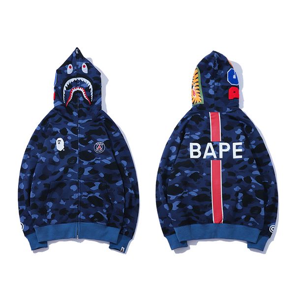 

BAPE мужские дизайнерские толстовки 19ss Мужчины Женщины дизайнер синий камуфляж куртка Bape мужские высокое качество повседневная толстовки размер M-2XL