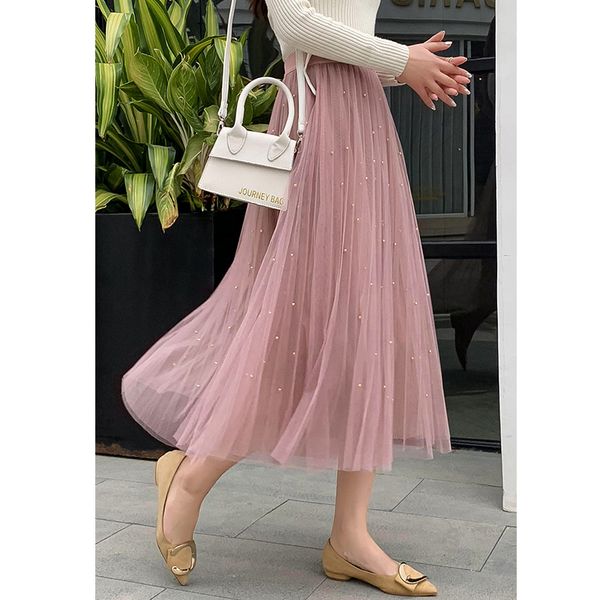 pink pleated skirt plus size