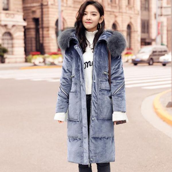 

новое прибытие длинное пальто вниз леди пальто белая утка вниз большой fur hooded-coat зима толстая теплая куртка синий / хаки женщины outwe, Black