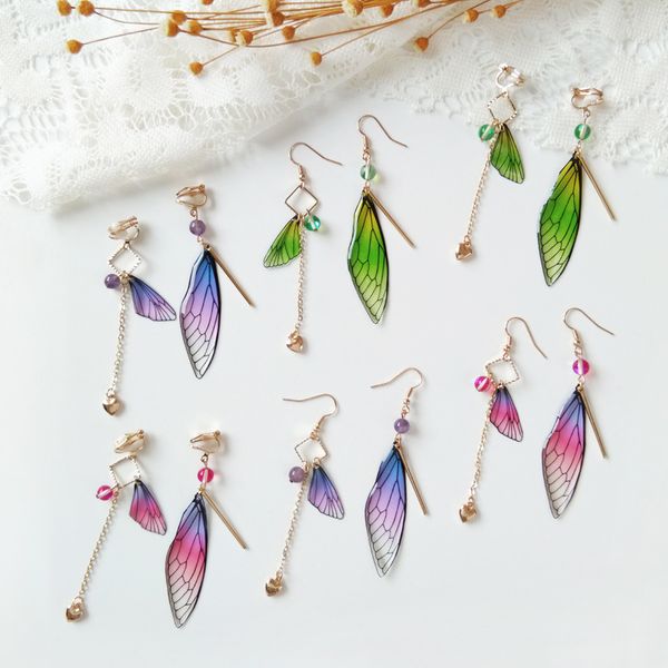 

temperament fairy long earrings butterfly wings drop earrings dreamy gradient color asymmetric earrings romantic bridal jewelry, Silver