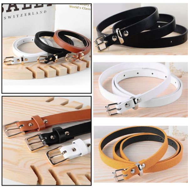 

fashion women girl skinny waist belt thin leather narrow waistband, Slivery;black