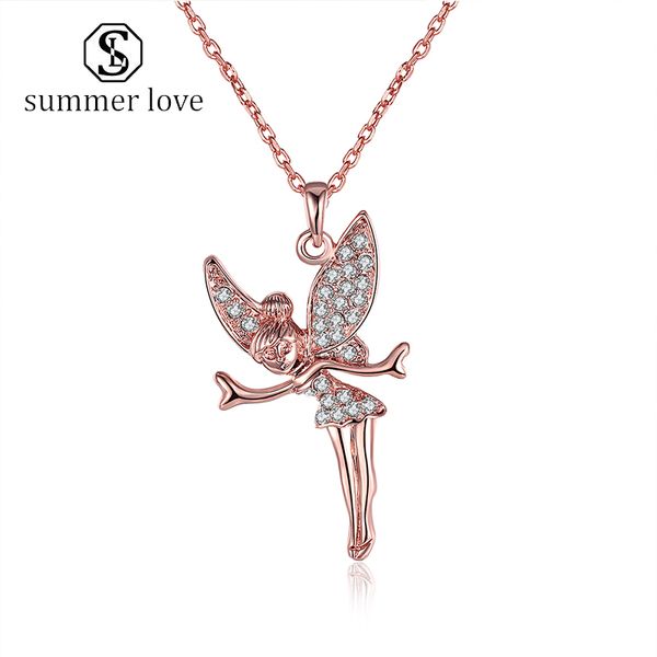 

statement neclaces dancing angel girl long sweater chain pendant enamel maxi enamel dance fairy necklace inlaid crystal cute jewelry-y, Silver