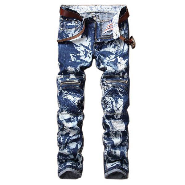 

classic hip hop blue jeans new 2018 autum men jeans ripped biker hole denim patch harem straight punk rock trousers