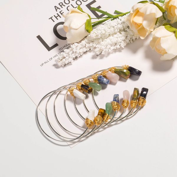 

doreen box vintage silver color adjustable bangles irregular natural colorful stone for women party bohemian bracelets jewelry, Black